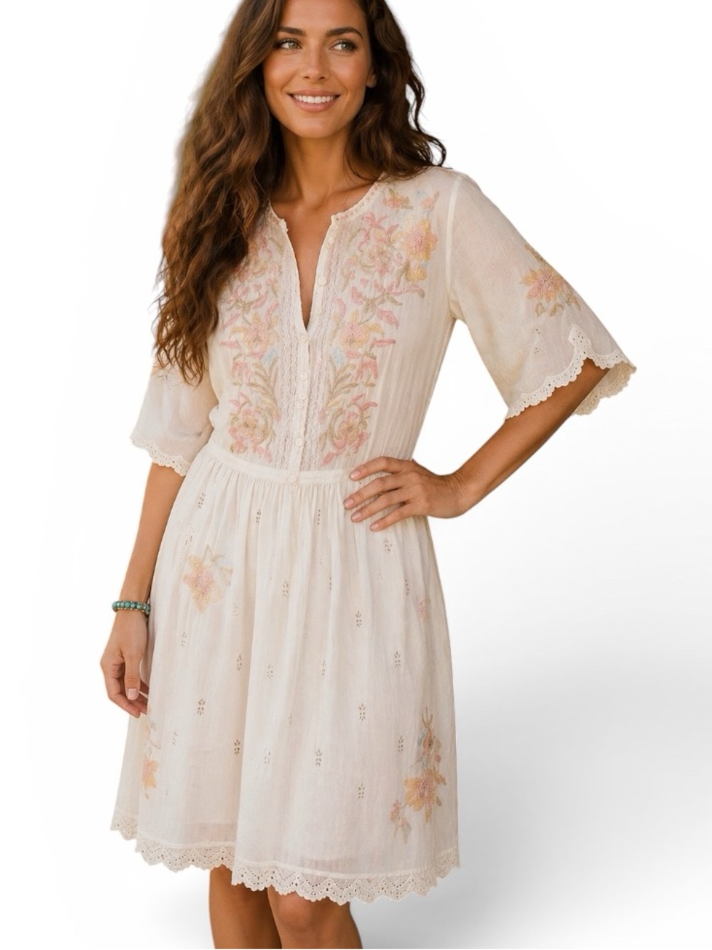 Johnny Was heavily embroidered Elizabetta baby doll dress NWT (oversized) RARE